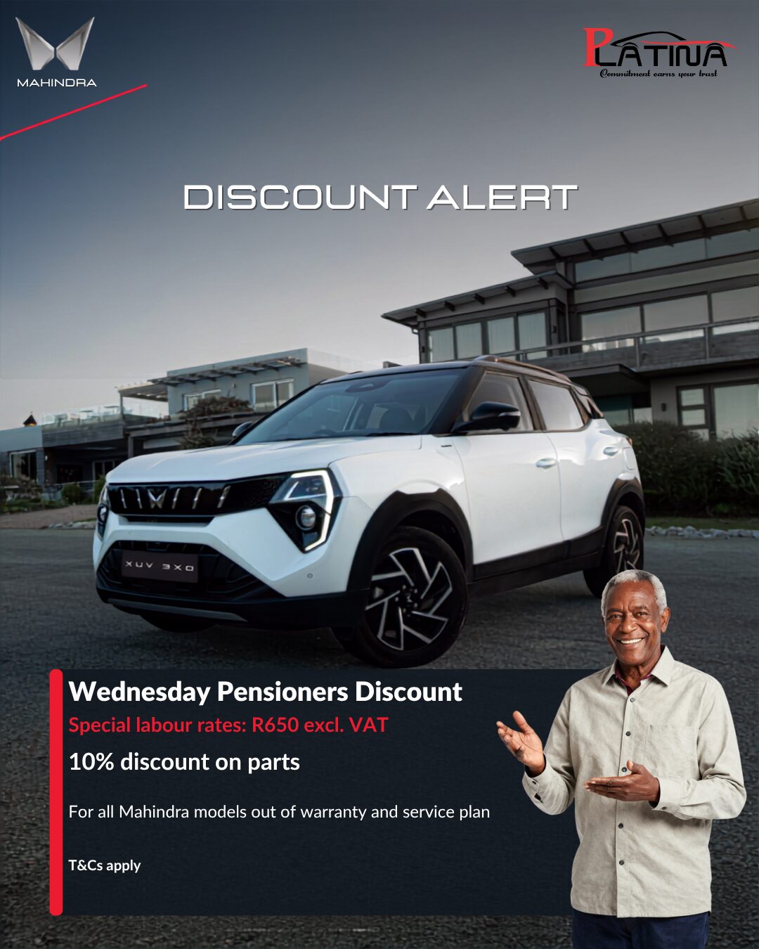 Wednesday Pensioners Discount image from Mahindra Rustenburg